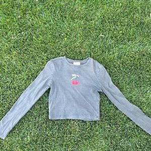 Urban Nation Dark Green Cherry “Bite Me” Long Sleeve Crop Top